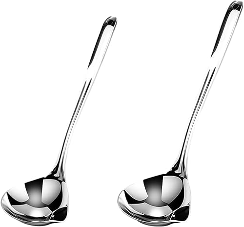 2 cucharas de espumadera de grasa, separador de grasa para cocinar, colador portátil de acero inoxidable (grande + pequeña)