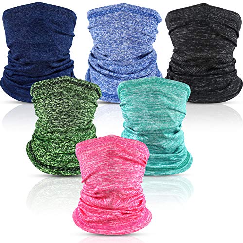 6 Pieces Summer Face Cover UV Protection Neck Gaiter Face Bandana Headwear Scarf (Bright Solid Color, Adult Size)