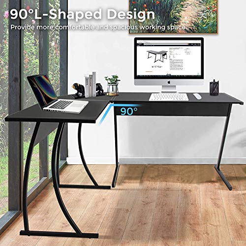 CHADIOR L Shaped Corner Computer Gaming Desk 58"L x 44"W Modern Workstation Table for Small Space Home Office, Black