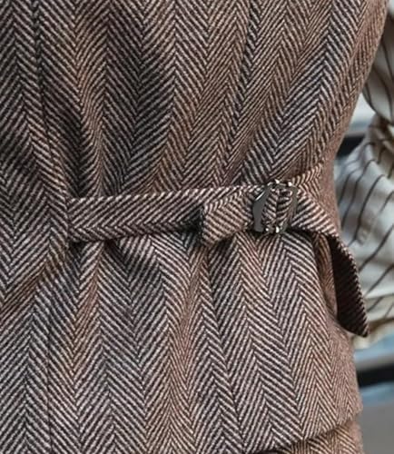 Mens Classic Herringbone Tweed Suit Vest Double Breasted Waistcoat for Groomsmen Formal Wedding Business Vest Slim Fit4