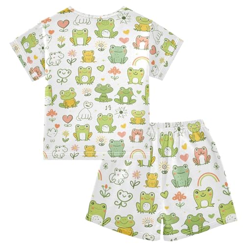ALAZA Cute Frog Heart Blossom Pajamas Set Short Sleeve Cotton Sleepwear Summer Pjs 2 Piece 5-14Y2