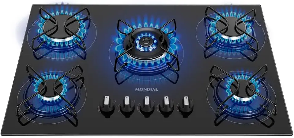 Cooktop a Gás, 5 Bocas, Mondial, Preto/Inox, Bivolt - CTG-03