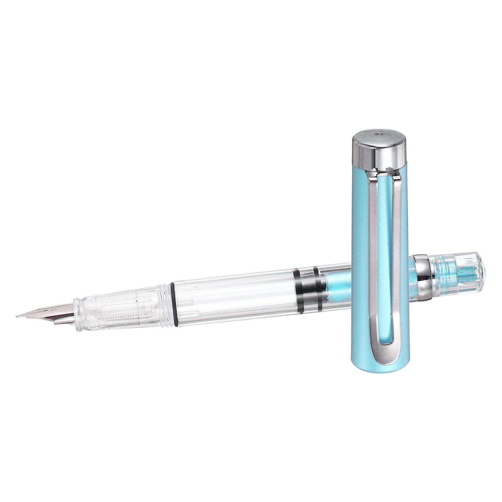 PATIKIL Iridium-Tipped Nib Fountain Pen, 1 Pack Calligraphy Pen Clear Barrel Smooth Writing with Refillable Ink Converter for Office Journaling Calligraphy Gift, Blue