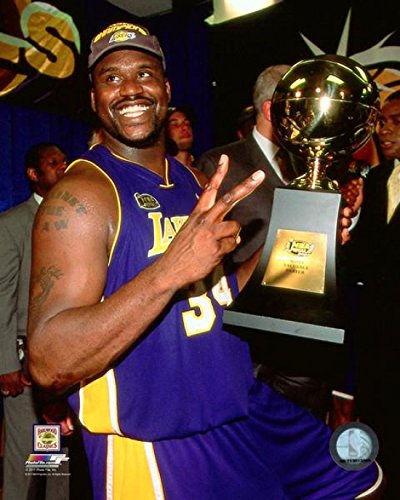 Shaquille O'Neal with the MVP trophy after Game 5 of the