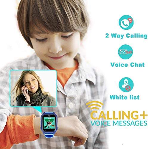 PTHTECHUS Kids Waterproof GPS Smart Watch for Boys Girls,Students Touch Screen Smartwatch with GPS Tracker Voice Chat One Key SOS for Help Clock Camera,Suitable for Childrens Aged 4-12, Blue