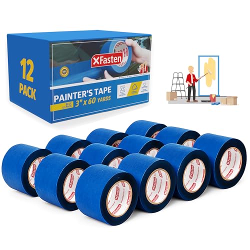 XFasten Blue Painters Tape Bulk 3-Inch x 60-Yards (12-Pack, 2160f...