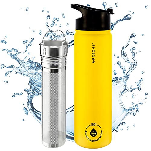 Groschechicagostainlesssteelteainfuserflaskbeveragebottlehotcolddrinkslooseleafteainfusertravelconveniencewaterbottle22flozyellow Urban Country Home Decor Grosche chicago stainless steel tea infuser flask beverage bottle hot cold drinks loose leaf tea infuser travel convenience water bottle 22 fl oz yellow urban country home decor