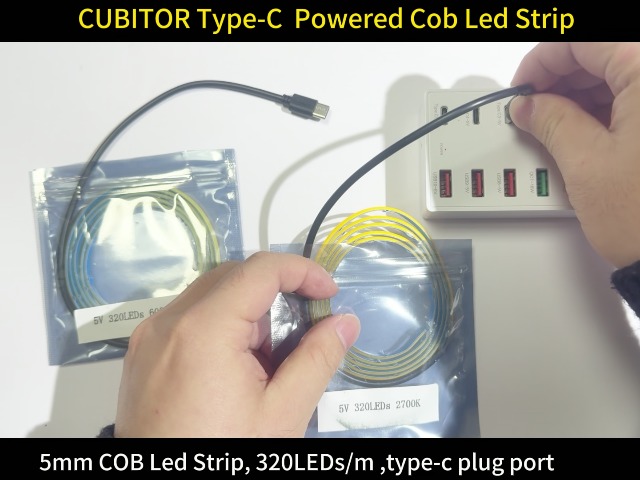 Image of USB Type-C Powered 5V COB LED Strip Light,1M /3.28Ft 320LEDs Warm White 2700K Soft Dotless Tape Light for TV /Monitor /Under Cabinet Kitchen /Wardrobe /Stairs Step Background Ambient DIY Lighting