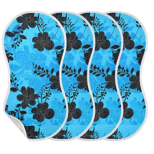 Flowers Branches Blue Burp Cloths for Babies Burp Rag Cotton Spit Up Rag for Girls Babies3