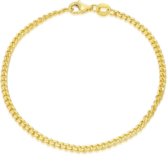 14K Yellow Gold 6-13 Inch 1.2mm-3.2mm Chain Bracelet Anklet for Women, Cuban Link Curb/Rope/Paper Clip/Round Snake/Herringbone/Bead/Water Wave, Thin Gold Chain Bracelet Durable Strong Real 14k Gold Ch