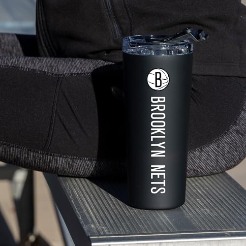 Image of Rico Industries NBA Basketball Brooklyn Nets Black 24oz Stainless Steel Tumbler with Lid and Dual Functioning Lid