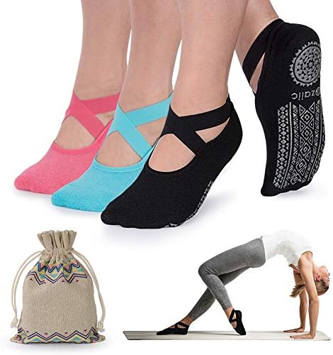 Ozaiic Yoga Socks for Women Non-Slip Grips & Straps, Ideal for Pilates, Pure Barre, Ballet, Dance, Barefoot Workout