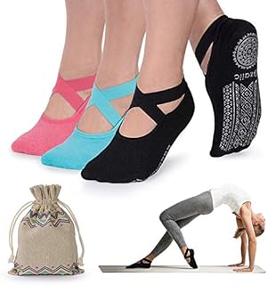 Ozaiic Yoga Socks for Women Non-Slip Grips & Straps, Ideal for Pilates, Pure Barre, Ballet, Dance, Barefoot Workout