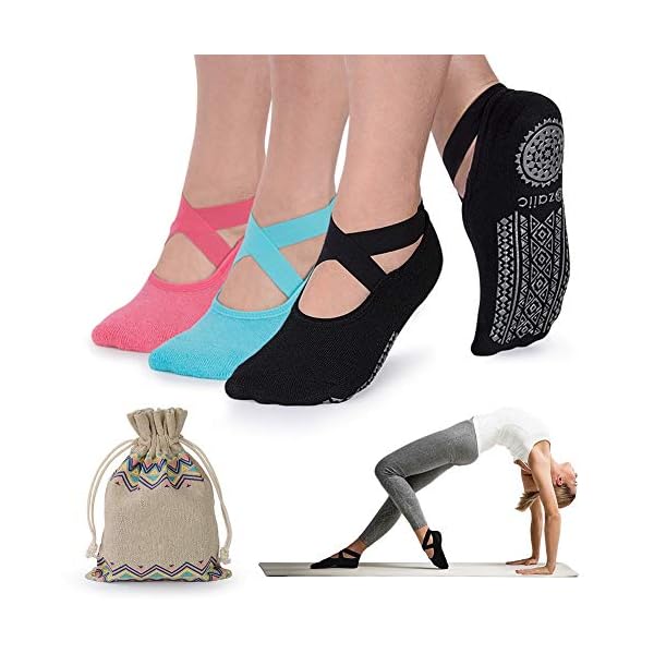 Ozaiic Yoga Socks for Women Non-Slip Grips & Straps, Ideal for Pilates, Pure Barre, Ballet, Dance, Barefoot Workout