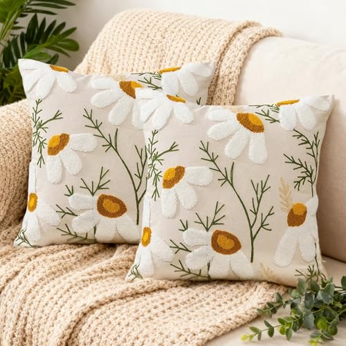 Sunshine smile Kissenbezug 45x45 cm,2er Set Kissenhülle Blumen,Zierkissenbezug Dekokissen,Kissenbezug Kordsamt,Deko Kissen Wohnzimmer,Deko Kissen mit Blumen,für Sofa Sessel Zuhause Schlafzimmer