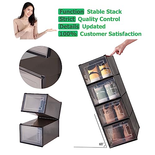 Qualiapex Large Translucent Black Shoe Storage Boxes 8 Pack Shoe Organizer For Closet With Clear Door Plastic Stackable Sneaker Display Drawer #TOP6