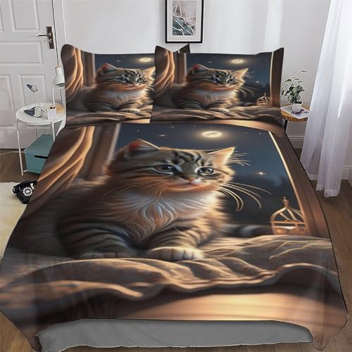 Ensemble linge de lit microfibre chat 3D aux finitions premium 240cm - 2