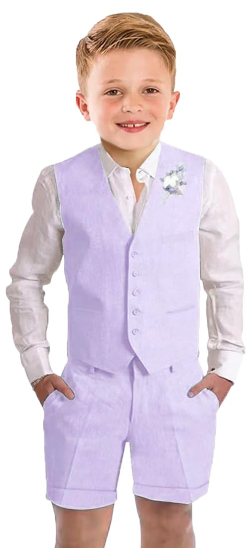 Jungen Leinenanzug Sommer Shorts Anzüge für Jungen 2 Stück Slim Fit Kinder Smoking Strand Hochzeit Outfit Leinen Kurz Anzug Set | Weste, Shorts, Jungen, Hochzeit, Abschlussfeier, Abschlussball, Kurzes Set, atmungsaktiv, knitterfrei, Sommerkleidung