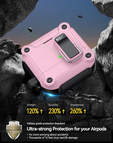Image of Pohgelan for AirPods 4 Case with Safety Lock-Pink | Magnetic Automatic Lock with Cleaning Kit&Keychain,Compatible with Magsafe