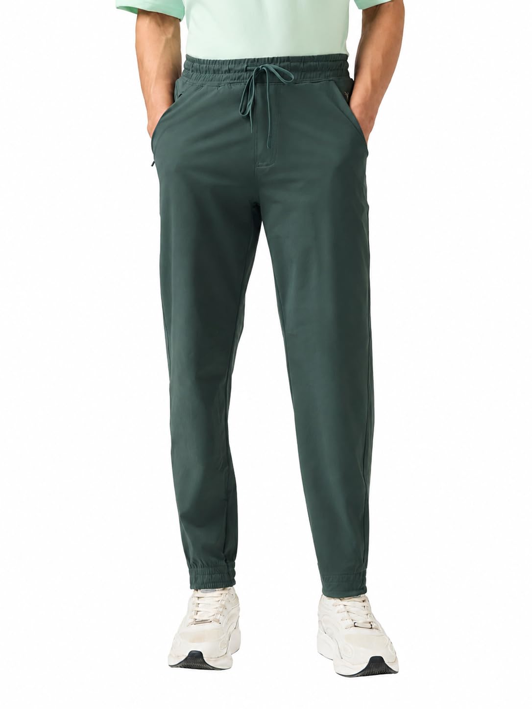 TECHNOSPORT Men's Solid Relaxed Fit Joggers ELASTOPLUS 4-Way Stretch Polyester Quick Dry Mid Rise Drawstring with Zip Pockets for Gym Running-picture-19