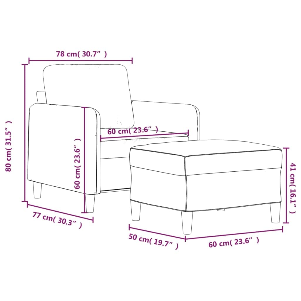 Sillón con taburete, tela gris claro, 60 cm de ancho, acolchado con estructura de metal resistente y madera contrachapada, para salón y habitación de invitados, ahorra espacio y es versátil