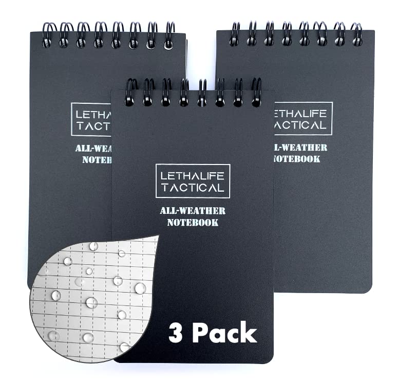 LETHALIFE All Weather Notebook, 3x5 - Water Proof, Black, 3-Pack