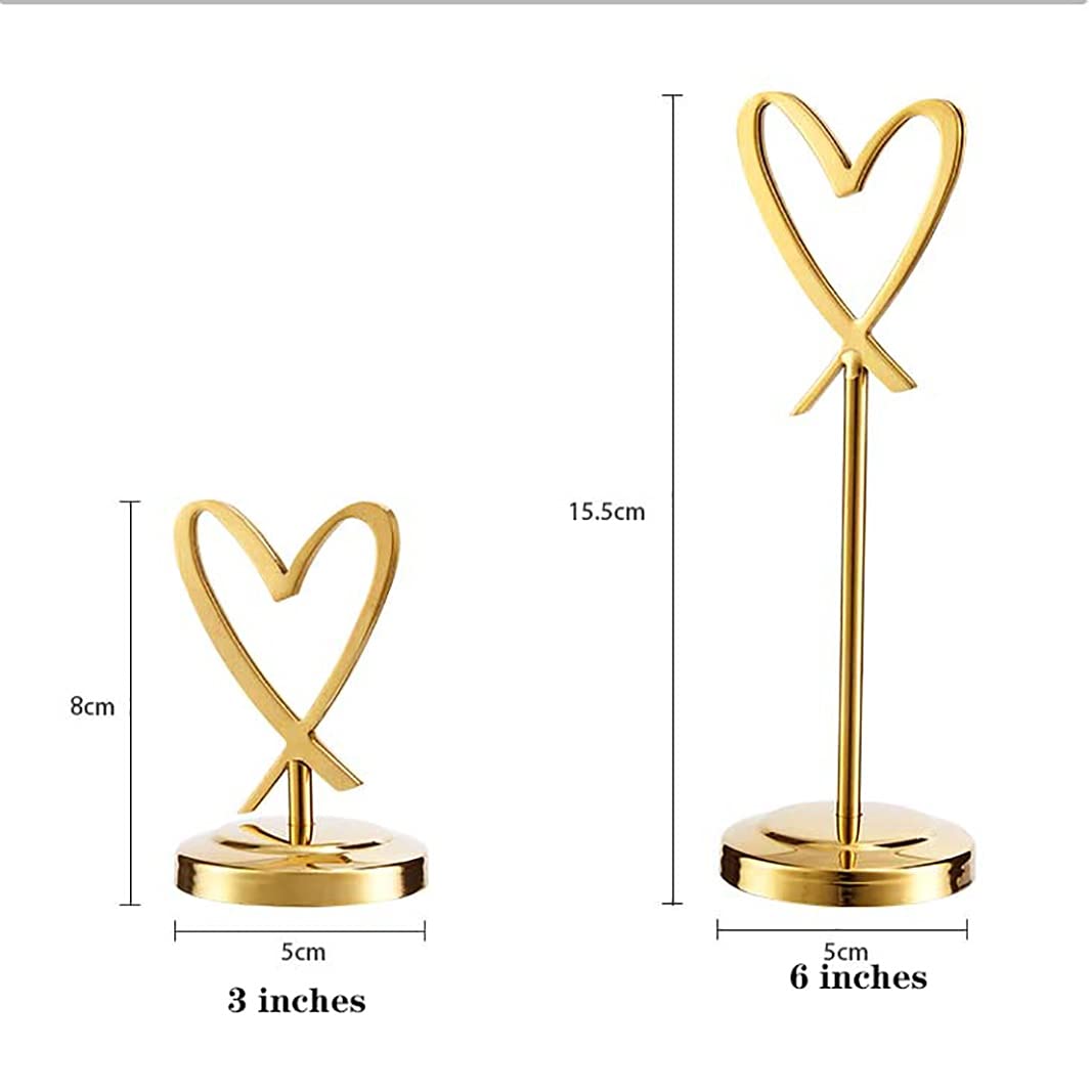 Tischkartenhalter, herzförmige Tischnummernhalter, 7,6 cm, Edelstahl, Foto-Clip-Halter, Ständer, Hochzeiten, Restaurants und Partys, goldfarbener Memohalter, 3 Stück/7,6 cm (15,2 cm)