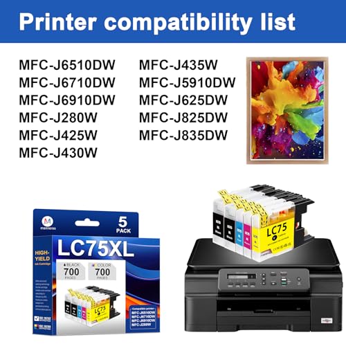 Image of LC75XL Ink Cartridges High Yield 5Pack LC75BK LC75C LC75M LC75Y | Replacement for Brother LC75 LC71 for MFC-J430W MFC-J6510DW MFC-J6710DW Printer 2 Black 1 Cyan 1 Magenta 1 Yellow