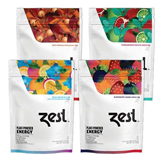 Zest Tea Energy Hot Tea Variety Pack, High Caffeine Blend Natural & Healthy Coffee Substitute, Perfect for Keto, 80 servings with 4 flavors (135-150mg Caffeine each), Compostable Teabags (No Plastic)