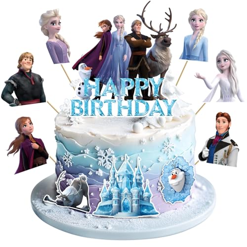 9Pcs Happy Birthday Party Cake Toppers Decorations, Blue Cupcake Toppers For Celebrations