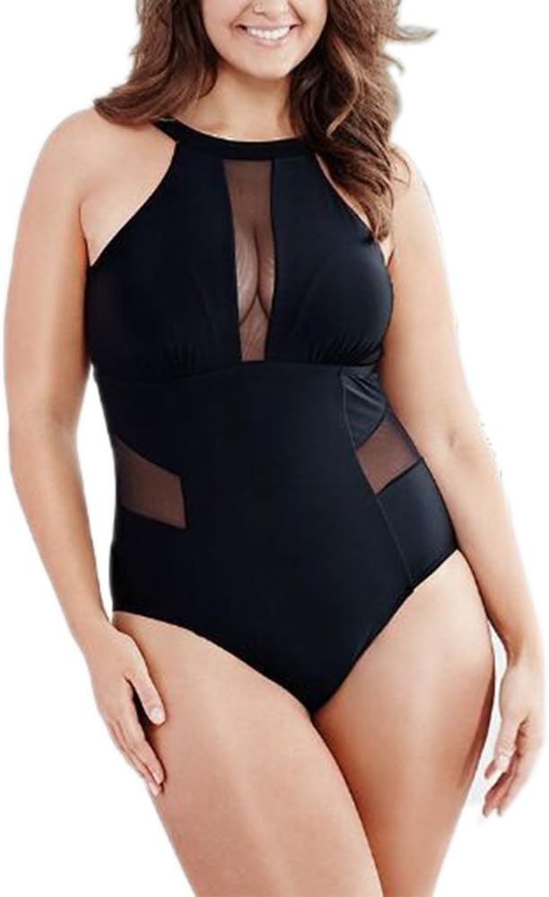 Creabygirls Womens Plus Size Monokini Bikini Hollow Out Halter Swimsuit