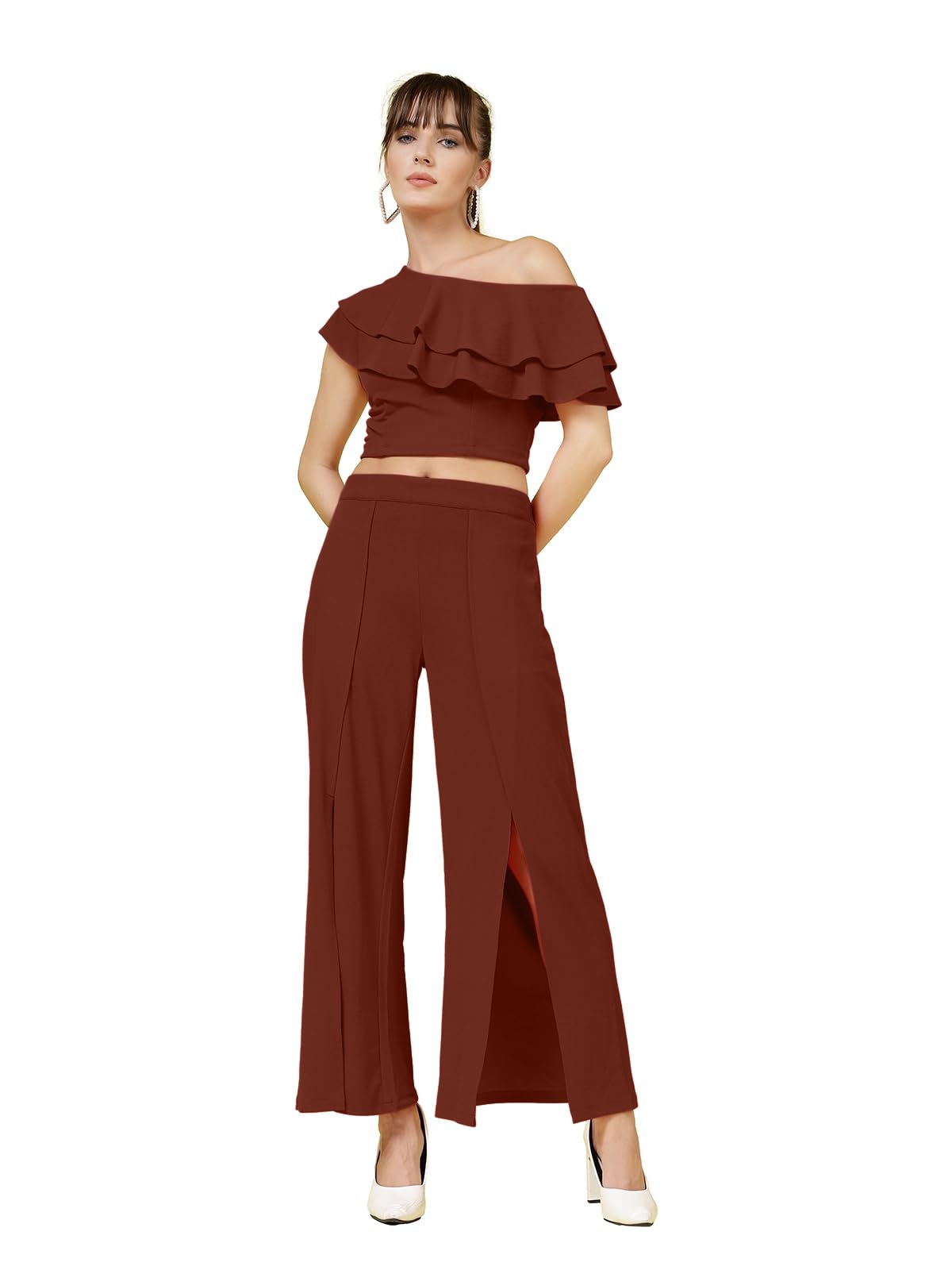 oomph! Stretchable One-Shoulder Crop Top with Ruffles-picture-40