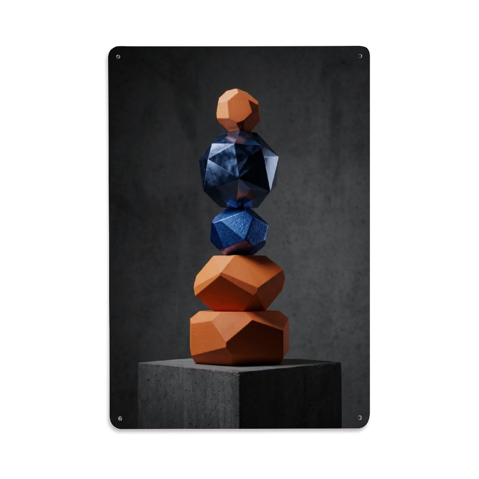 Zen Geometric Stone Tower Sculpture Serenity Calm Balance Metal Tin Sign Plaque Wall Decor for Cafe, Man Cave, Club Bar, Office, Home Garden Round Metal Poster 8x12Inch