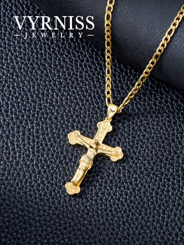 18K Gold Cross Necklace for Men 18K Gold Crucifix Pendant Chain Jesus Cross Necklace Religious Jewelry Christian Gift4