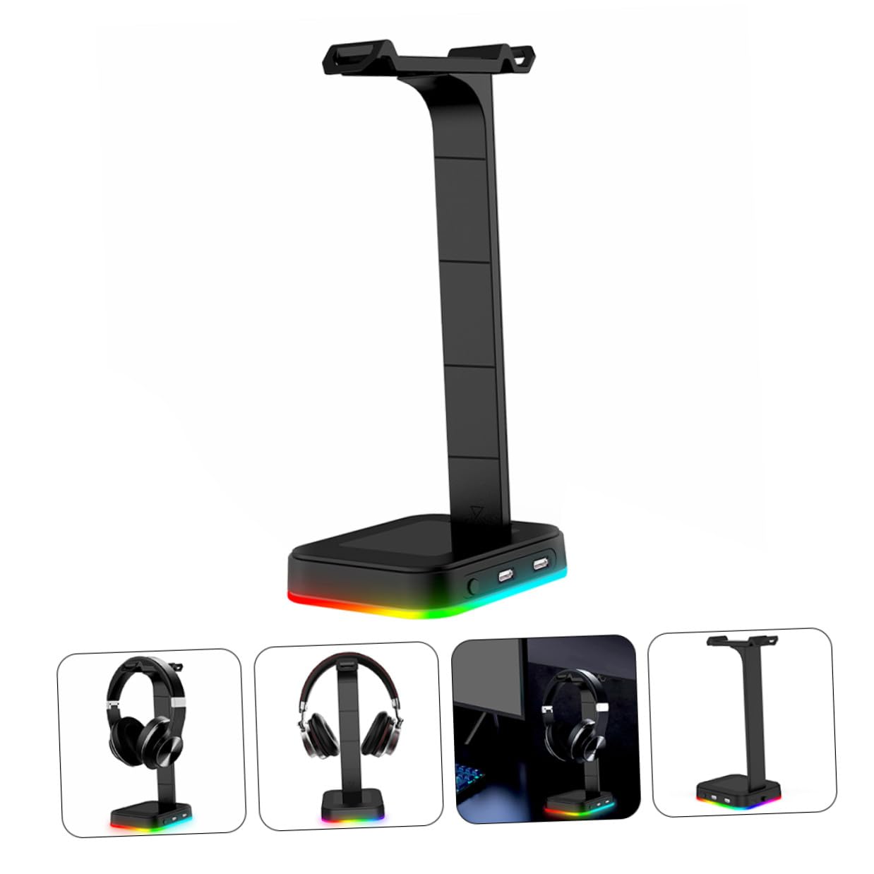 2 Pièces Support Casque Gaming RGB avec Station de Charge USB Présentoir pour Casque Audio Over-Ear Antidérapant et Éclairage Breathing Accessoire Bureau Noir