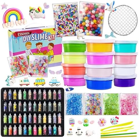 ESSENSON Slime Making Kit - Slime Supplies for Girls & Boys, Crystal Clear Slime, Glitter, Charms, Fishbowl Beads - Kids Art Craft Toys Gifts Age 3+ Cover