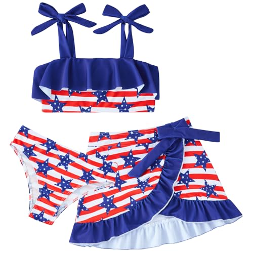 Image of ALISISTER Girls Swimsuit 3 Piece Bathing Suits Flounce Bikini Tankini Set Beach Swimwear with Cover Ups Skirt for 3-8 Years