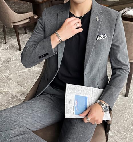 Men's Stripe Suit Two Pieces Daily Office Jacket & Pants Set Notch Lapel Tuxedos4