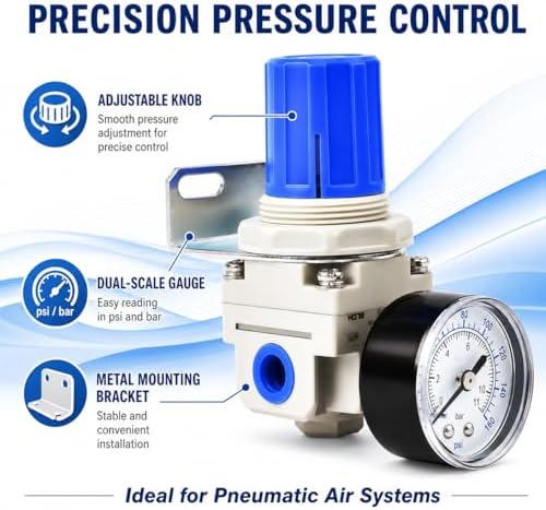 BLCH AR2000-02 Air Pressure Regulator, 1/4" NPT, 7.25–123 PSI Adjustable Pneumatic Regulator with 0–160 PSI Gauge and Mounting Bracket for Air Compressor & Pneumatic Tools — 사진 6