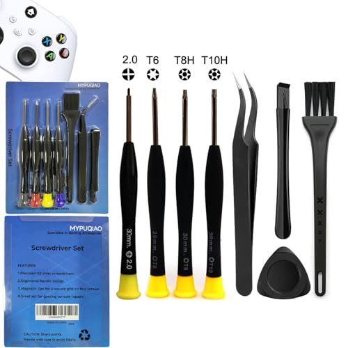 Cleaning Repair Tool Kit for Xbox One, Elite 1, Elite 2, 360, One S, Series S/X Controller and Console, Crossed Screwdriver PH00(+2.0), Torx Security Screwdriver Set T6 T8H T10H, Accessory Kit(Xbox-8)