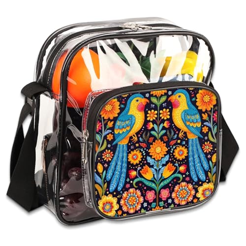 Clear Crossbody Bag Stadium Approved Birds Transparent Bag for Festivals, Sports Events, Concerts,Beach Bag for Women Men Abstract Bird Clear Purse with Front Pocket Messenger Bag