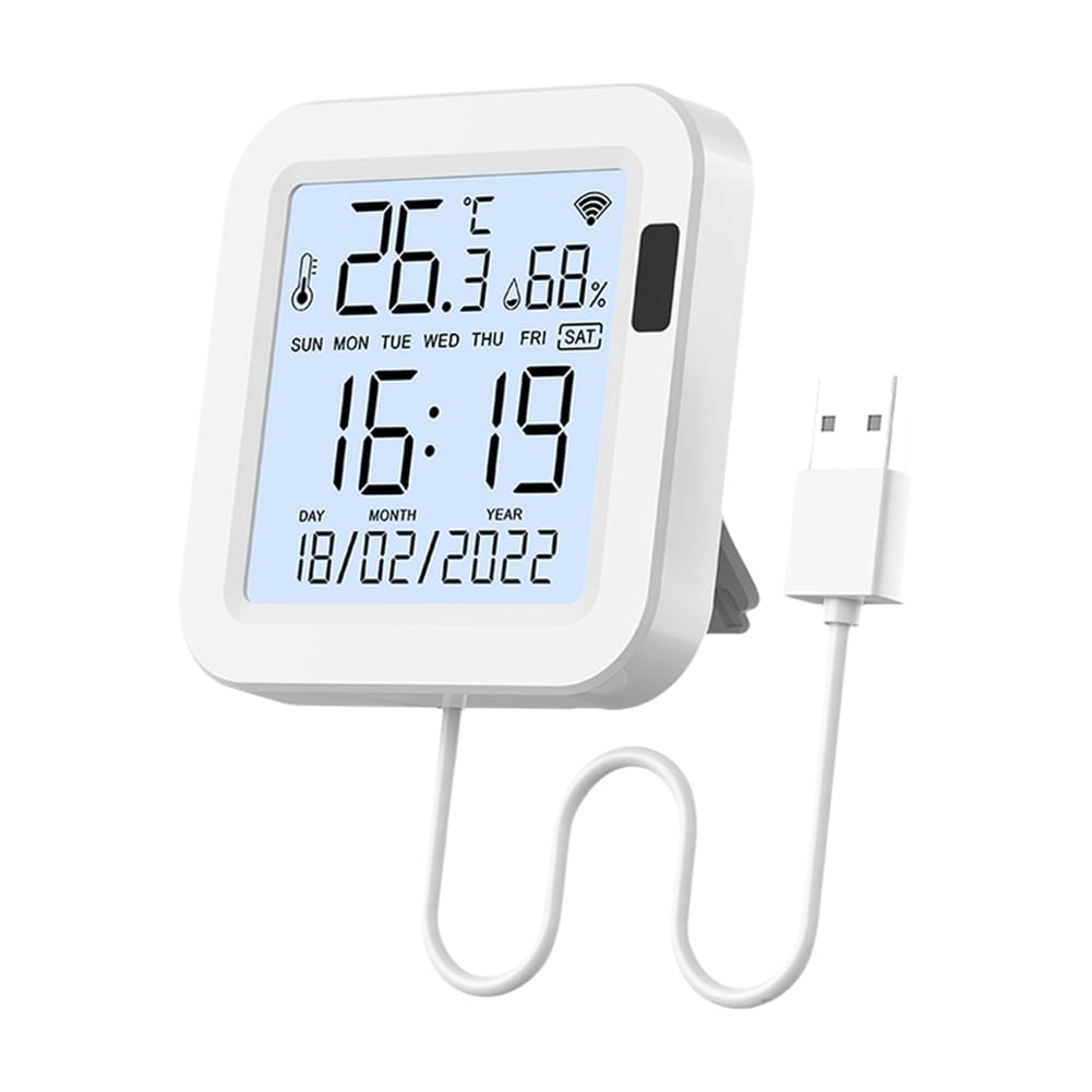 Jnchdghwa Tuya Smart WiFi Temperature& Humidity Sensor USB Powered Backlit Display for Smart Life App Smart Air Thermostat