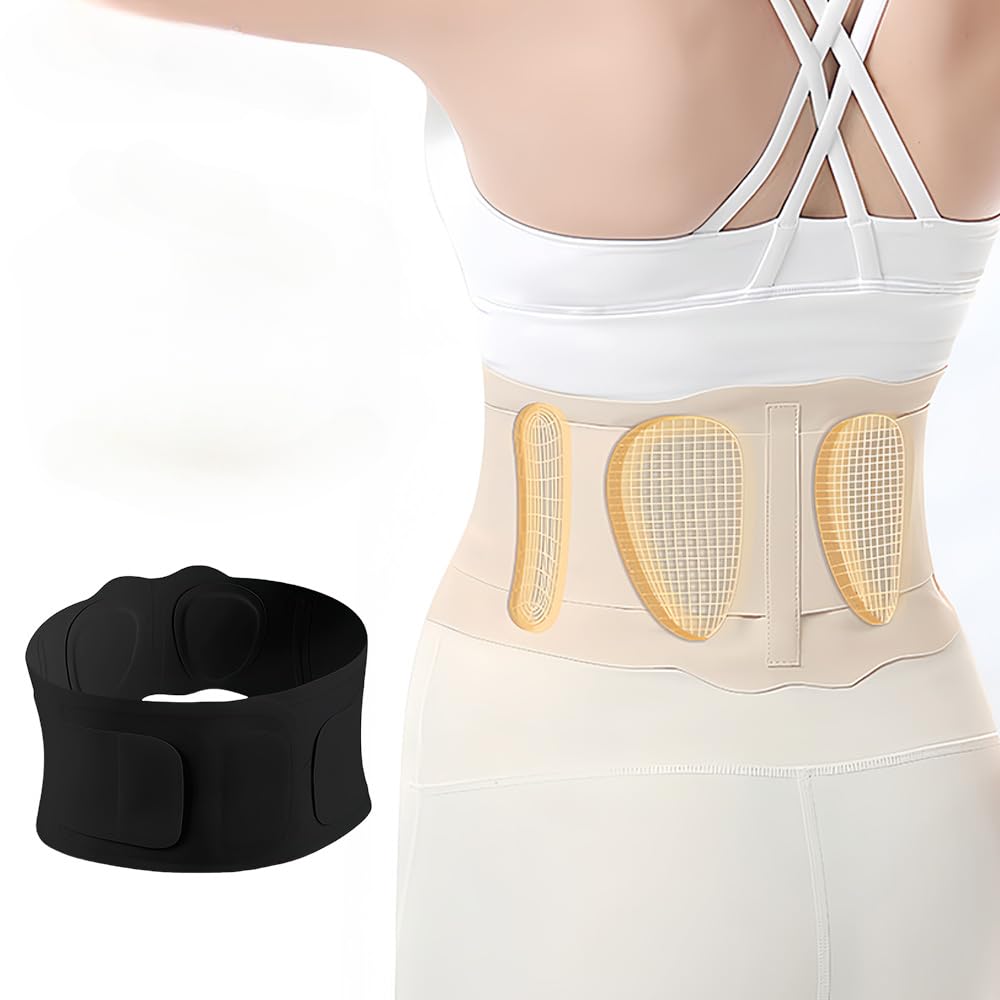 1pack Ultra Thin Back Brace with 3D Lumbar Pad, 2 Flexible Supports for Women Lower Back Sciatica Scoliosis Pain Relief, Sport, Work (Black, L for waist 80-90cm)
