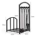 COSTWAY Fireplace Log Rack with Tong, Brush, Shovel and Poker, Iron Fireside Companion Set Firewood Storage Log Holder for Indoor Outdoor (with holder)