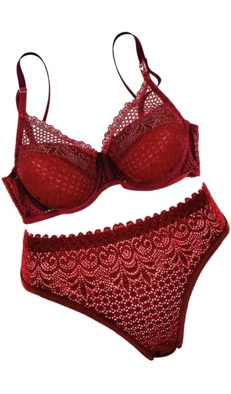 the lazzolica Women Padded Net Bra & Panty Bikini Lingerie for Honeymoon Bridal Underwired Lace Push-Up Bra Panty Lingeries Set-picture-30