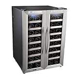 Whynter WC-321DD 32 Bottle Dual Temperature Zone Wine Cooler, Stainless Steel Trimmed Glass Door with Black Cabinet