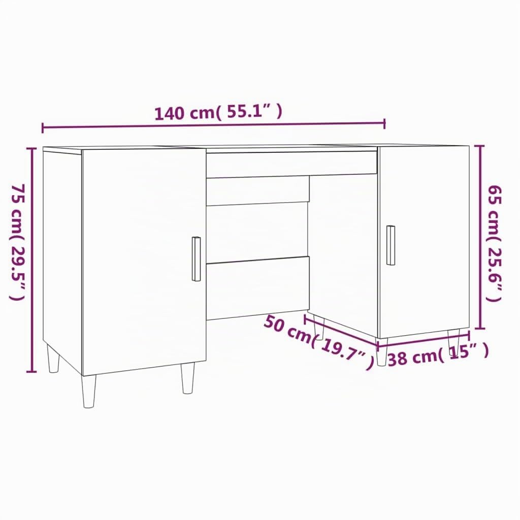 vidaXL Escritorio Oficina Trabajo Estudio Ordenador Mueble Despacho Cajones Almacenamiento Decorativo de Madera Contrachapada Blanco