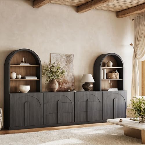 Image of BELLEZE Bijou 126 inch Wall Unit 6-Piece Modular TV Stand - Ebony