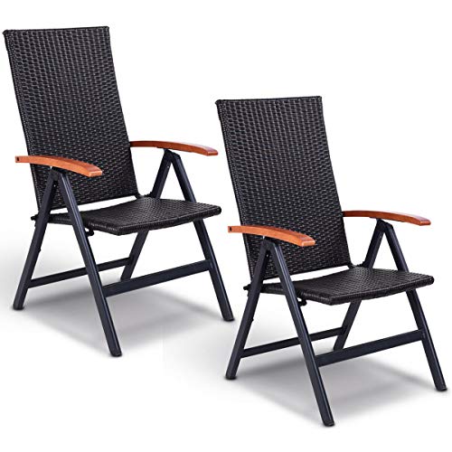 Tangkula Rattan Folding Chair, Adjustable Indoor Outdoor Camping Garden Pool Wicker Reclining Chair