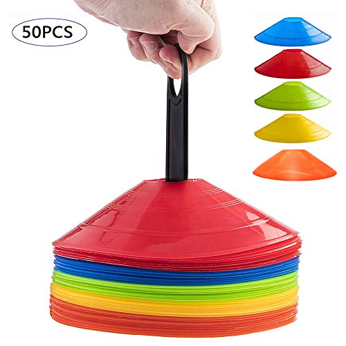 Pro Disc Cones (Set of 50) - Agility Soccer Cones with Carry Bag